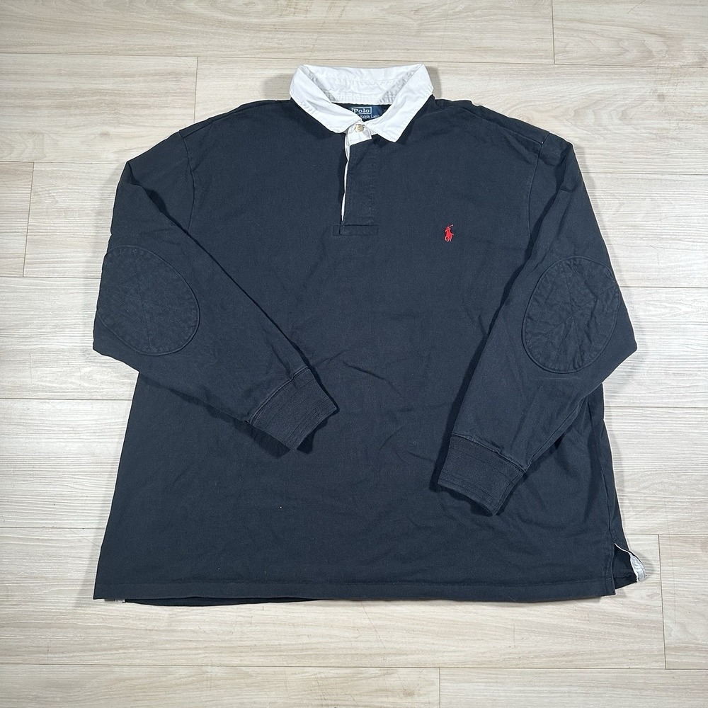 Polo Ralph Lauren Rugby Shirt Black Size 3XB Elbow Patches EUC Preppy Relaxed